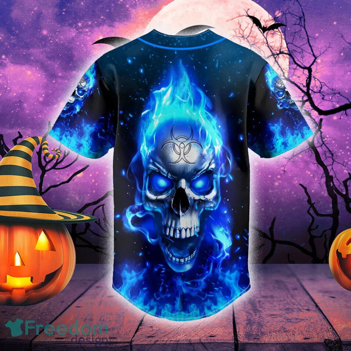 Blue Smoke Skeleton Fire Skull Custom Name All Over Print Baseball Jersey  Shirt - Banantees