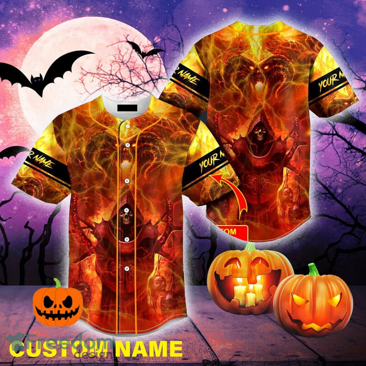 Custom Name Fire Red Grim Reaper Balrogs Baseball Jersey For Men And Women  Gift Halloween - Freedomdesign