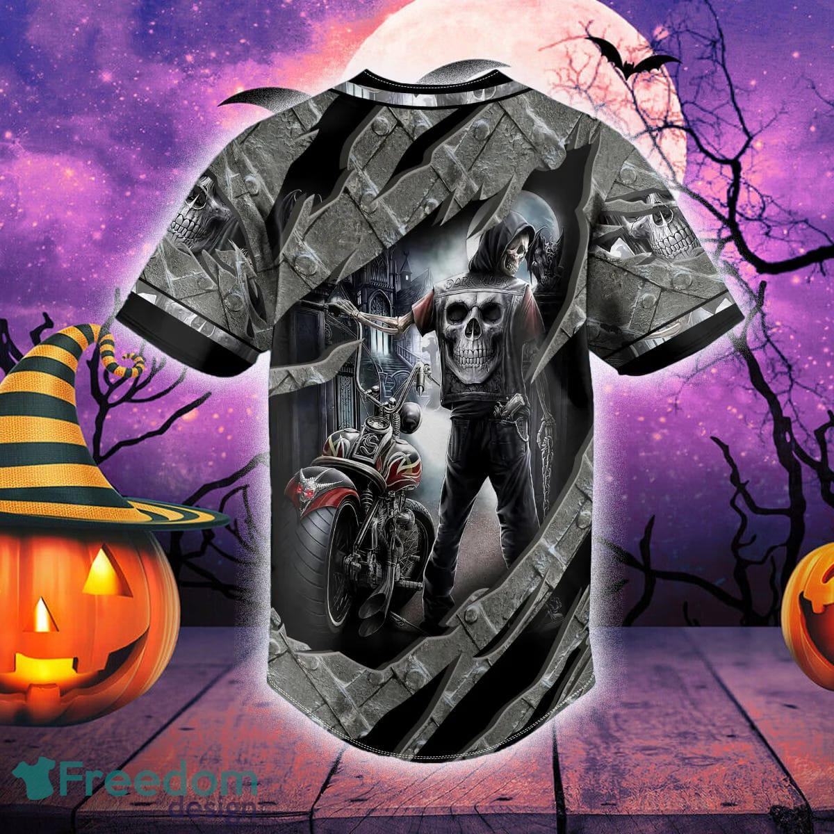 Fire Ghost Rider Biker Skull Custom Name All Over Print Baseball Jersey  Shirt