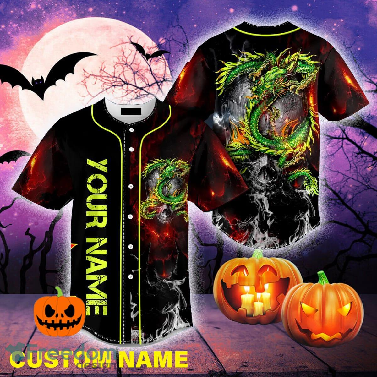 Custom Name Green Ghost Skull Baseball Jersey For Men And Women Gift  Halloween - Banantees