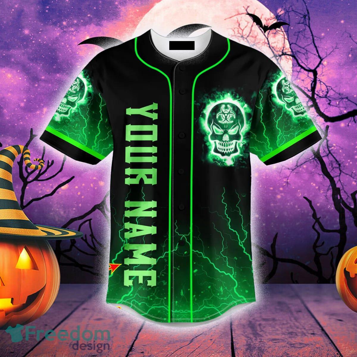 Custom Name Green Ghost Skull Baseball Jersey For Men And Women Gift  Halloween - Banantees