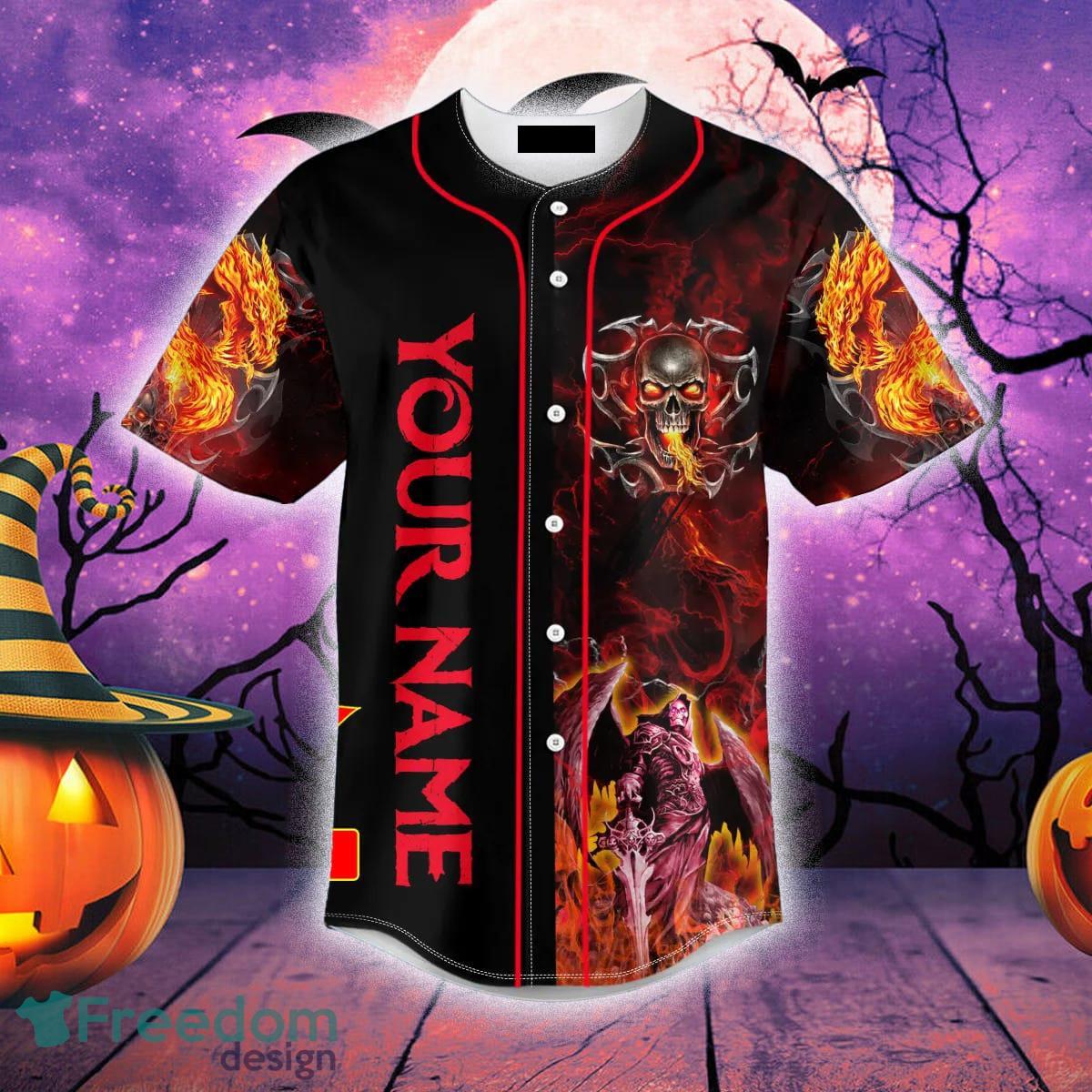 Custom Name Orange Grim Reaper Lightning Fire Baseball Jersey For