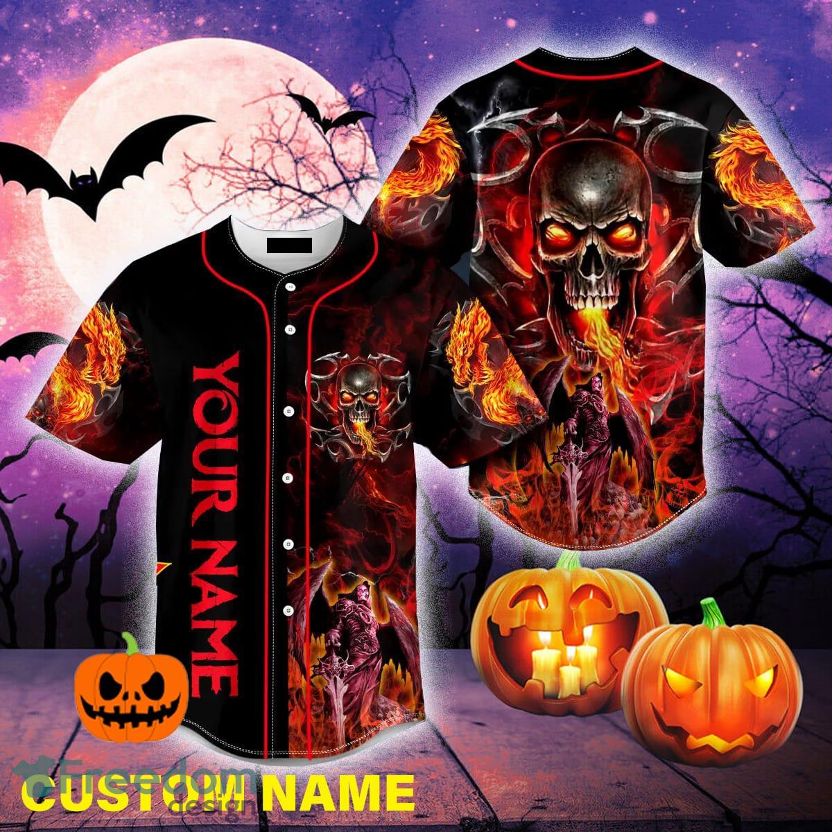Custom Number And Name Chicago Bears Skull Halloween Baseball Jersey Unisex  - Banantees