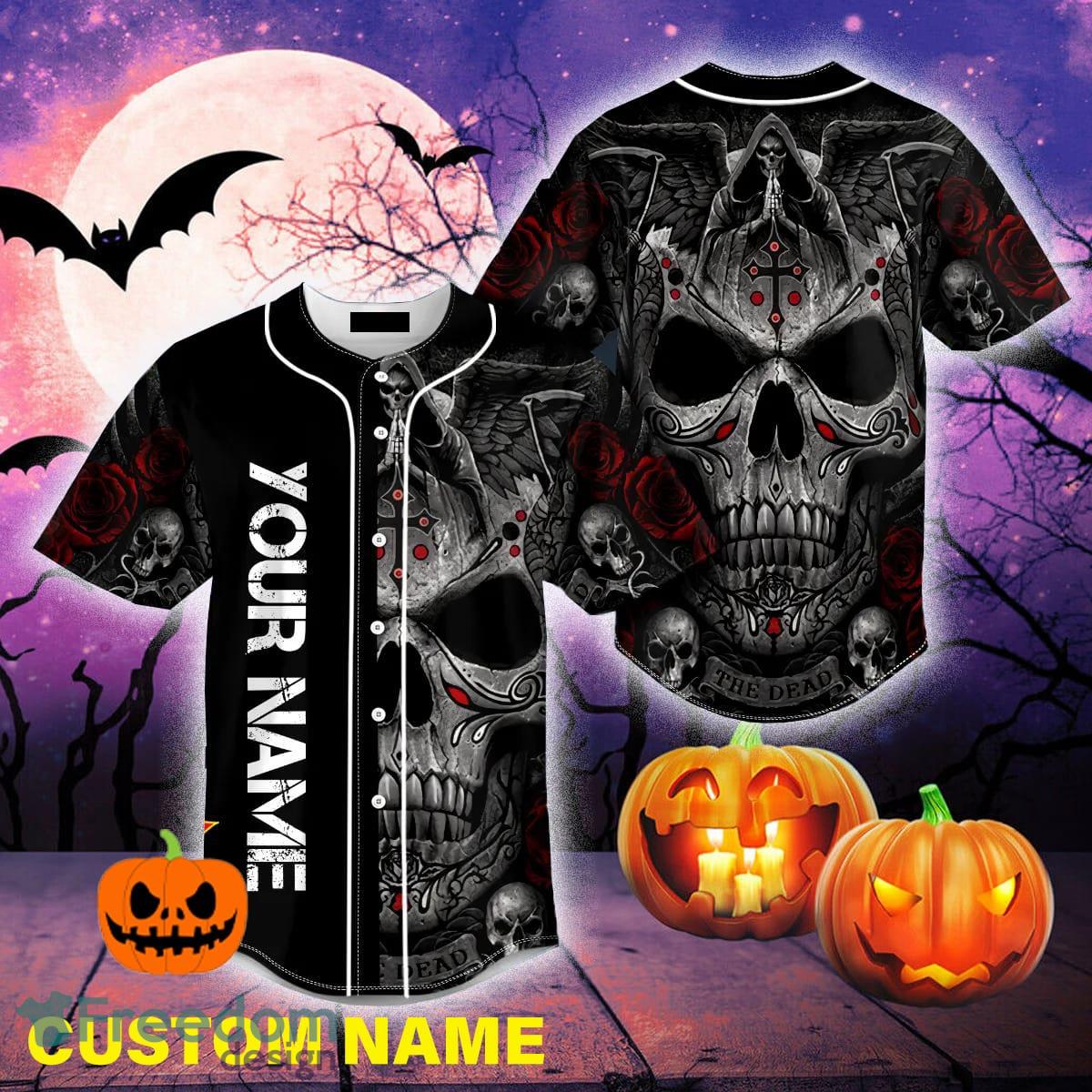Grim Reaper Sand Clock Horned Skull Custom Name All Over Print Baseball  Jersey Shirt