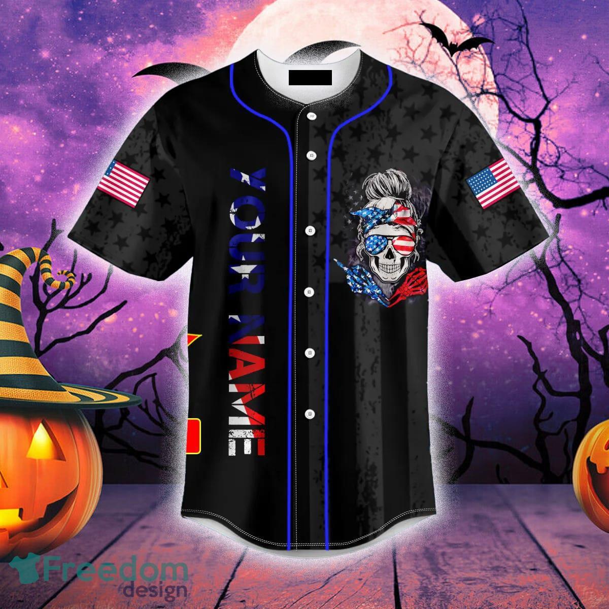 I Do What I Want American Flag Halloween Skull Baseball Jersey Shirt Custom  Name - Freedomdesign