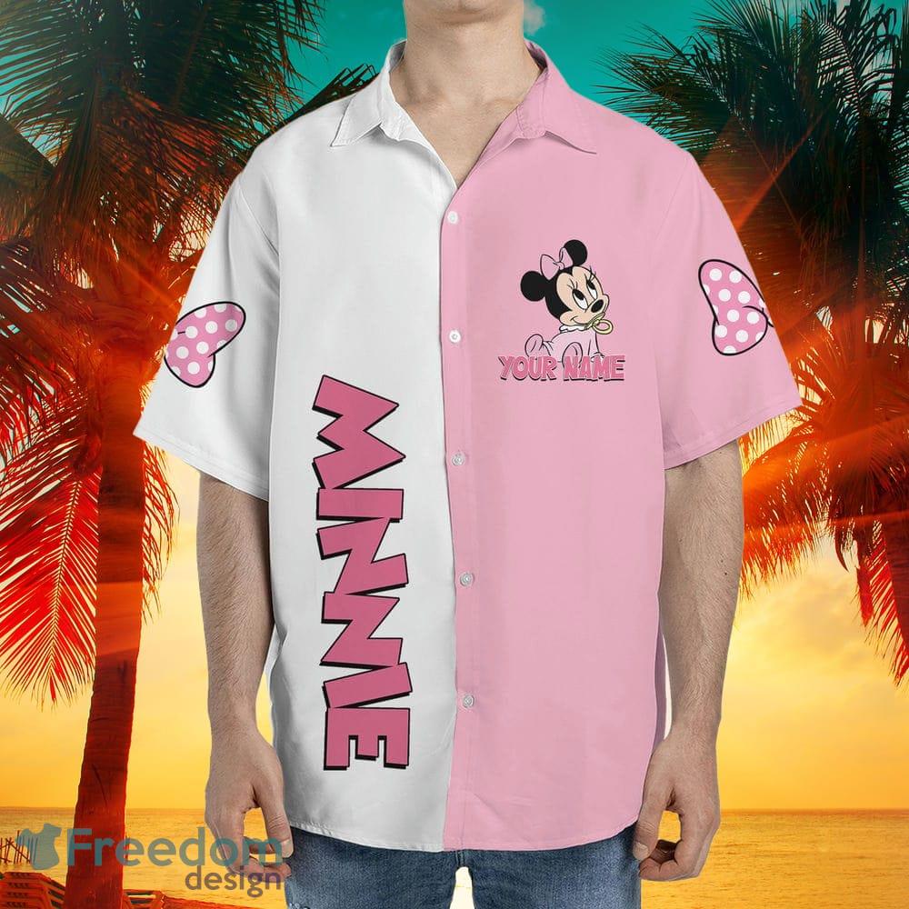 Minnie Mouse Pink Floral Pattern Disney Hawaiian Button Down Shirt