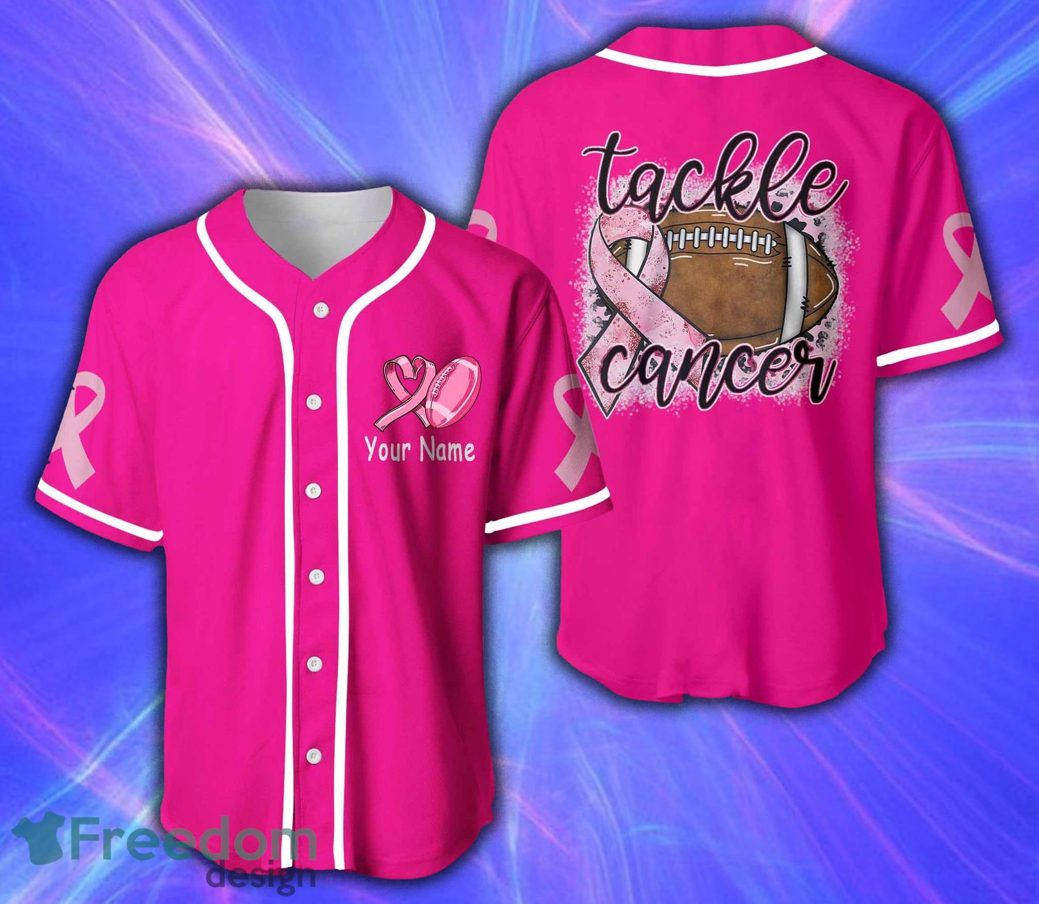 Custom Name Pink Line Tackle Cancer BaseBall Jersey Shirt Gift For Men And  Women - Freedomdesign