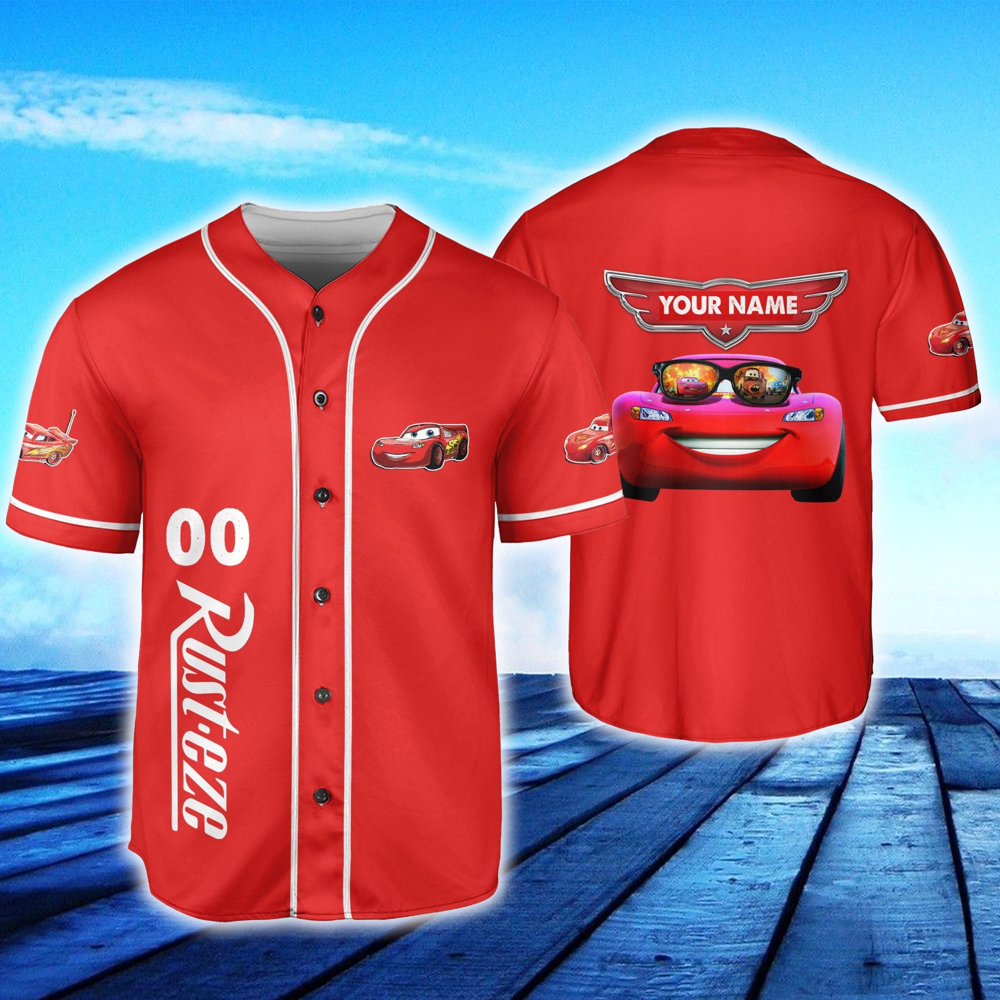 Custom Number And Name Lightning Mcqueen Racing champion Speed Red White  Baseball Jersey Disney Men And Women Gift For Fans - Freedomdesign