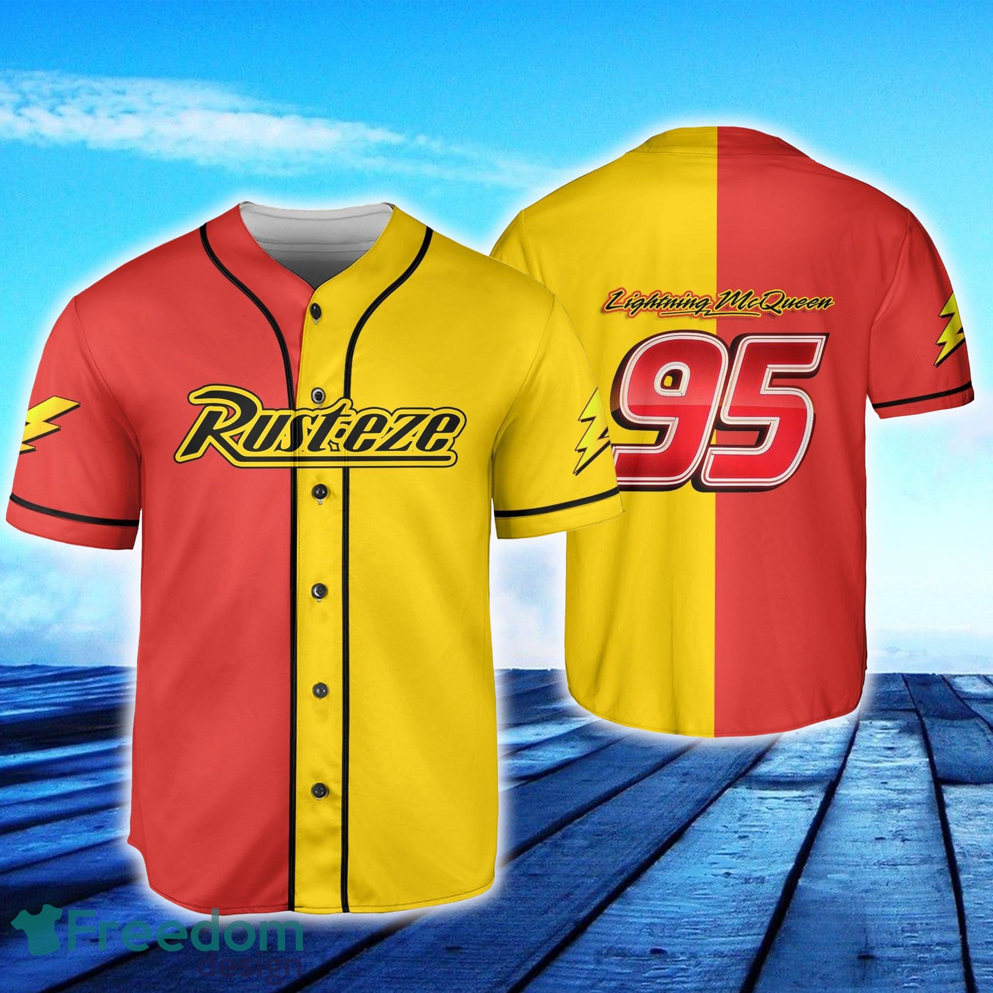 Custom Number And Name Mcqueen Red Yellow Horizontal Baseball Jersey Disney  Men And Women Gift For Fans - Freedomdesign