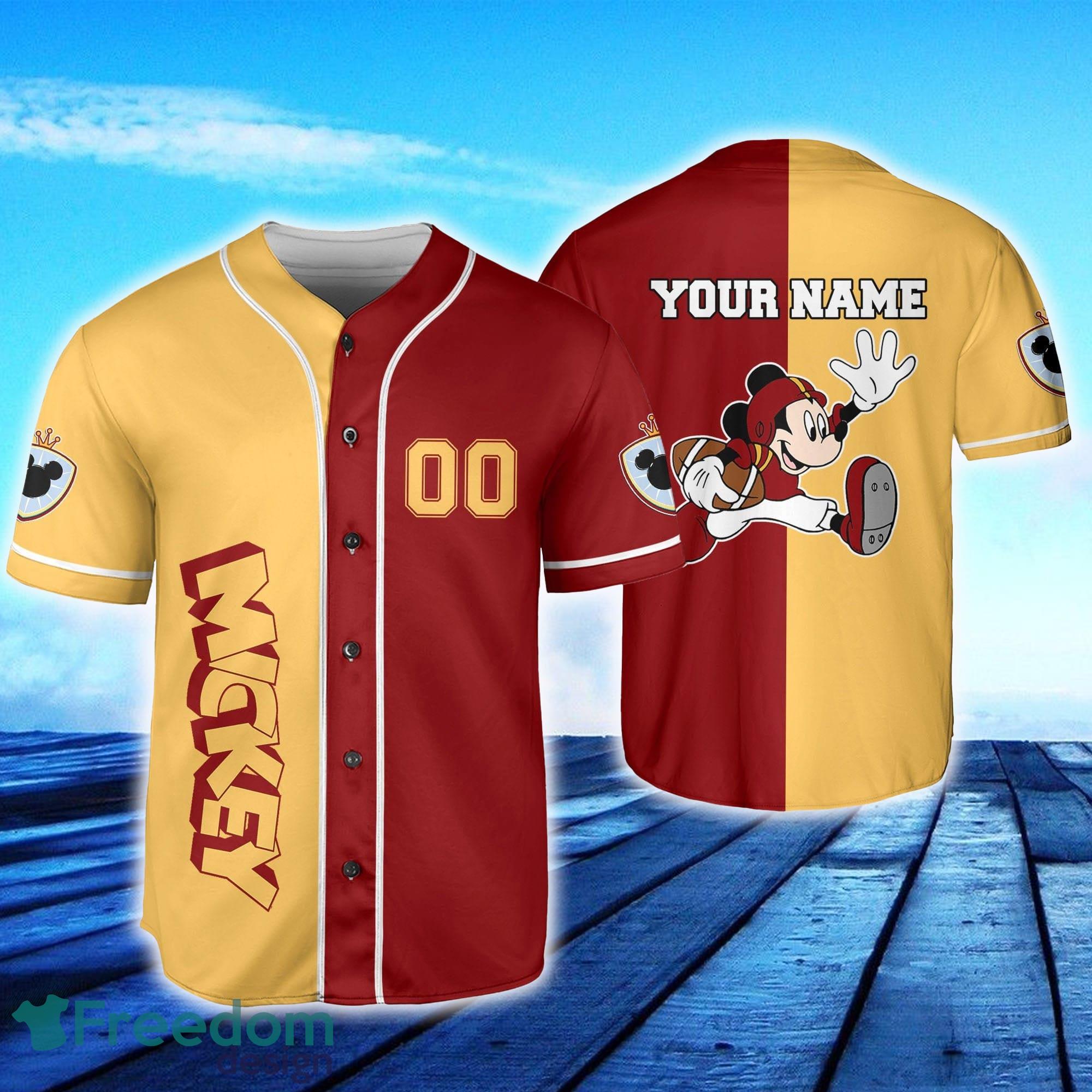 Custom Number And Name mickey Rugby red Baseball Jersey Disney Men