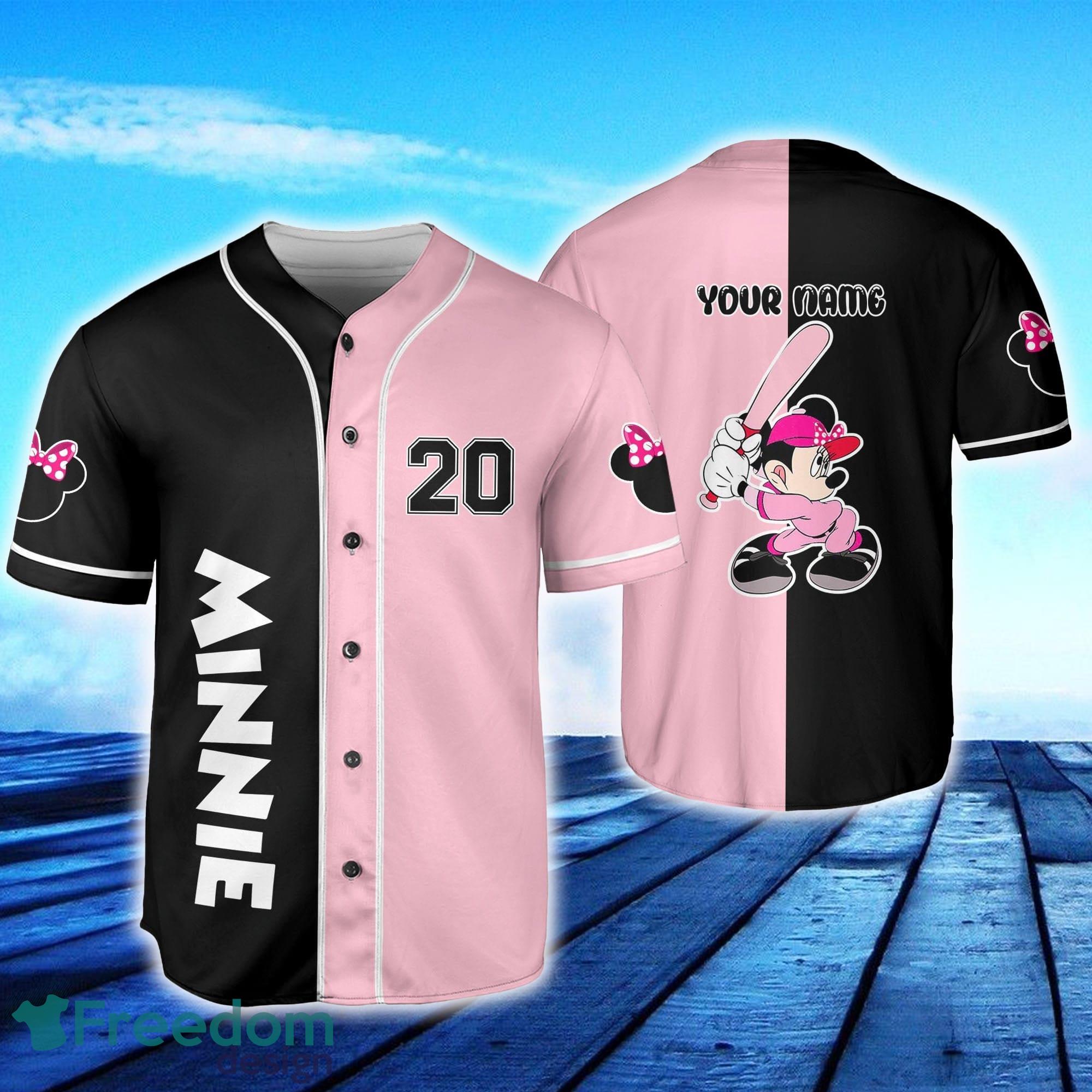 Custom Number And Name Minnie Baseball Black Pink Baseball Jersey Disney  Men And Women Gift For Fans - Freedomdesign