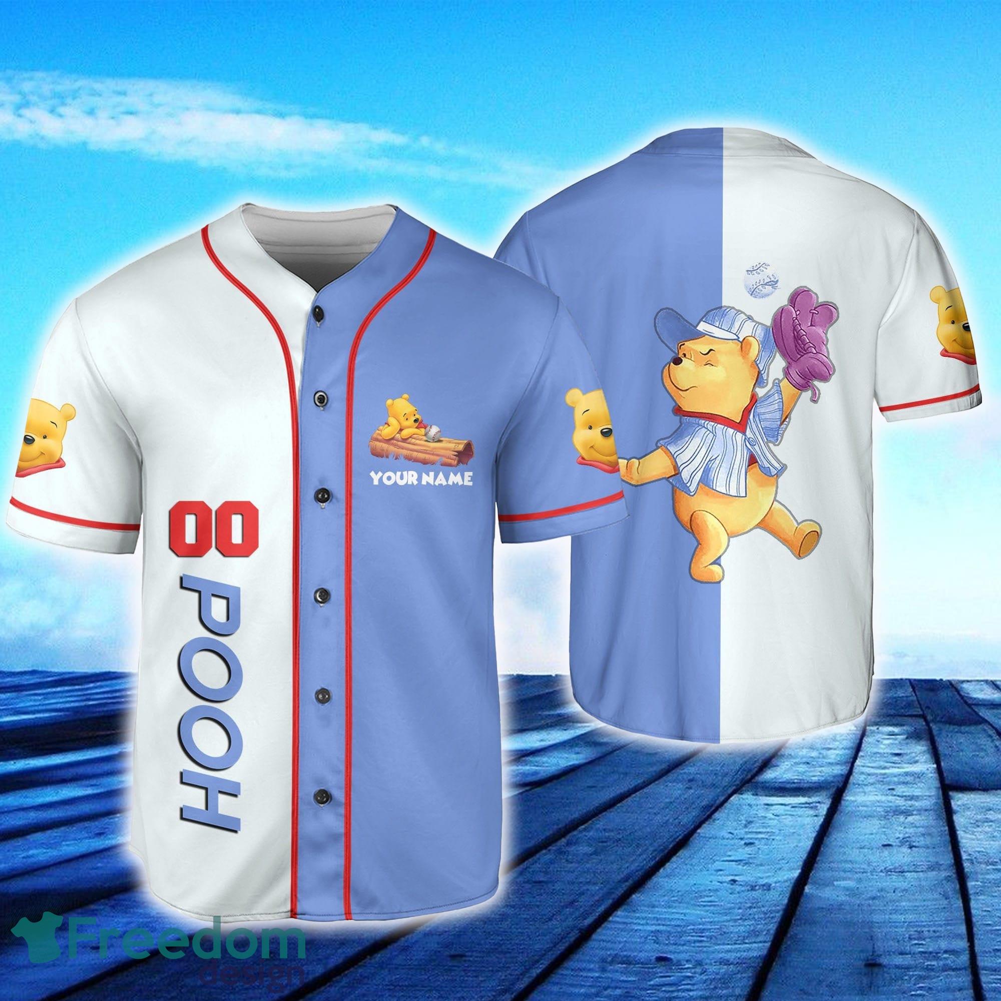 Custom Number And Name Pooh Baseball white Blue Baseball Jersey Disney Men  And Women Gift For Fans - Freedomdesign