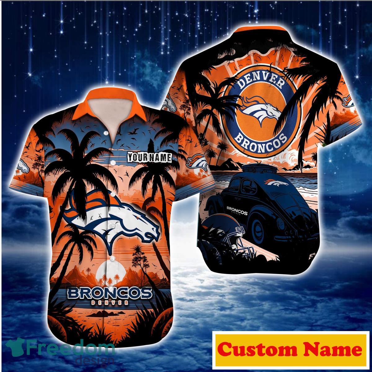 Denver Broncos NFL Custom Name Sunflowers And American Flag Hawaiian Shirt