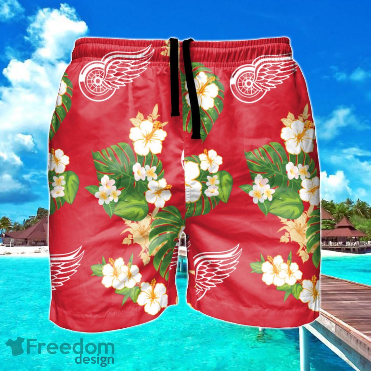 Detroit Red Wings NHL Floral Hawaiian Shorts For Summer Beach Product Photo 1