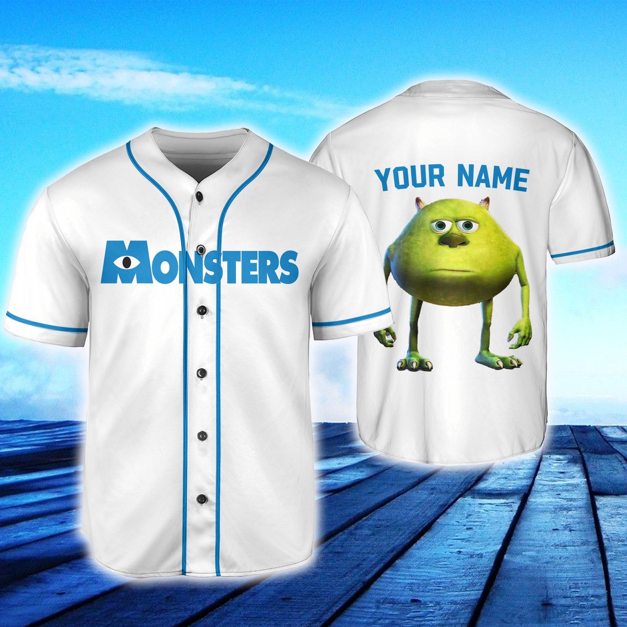 Disney Monsters Inc Mike Wazowski Baseball White Horizontal Custom Name Baseball  Jersey Shirt Gift For Fans - Banantees