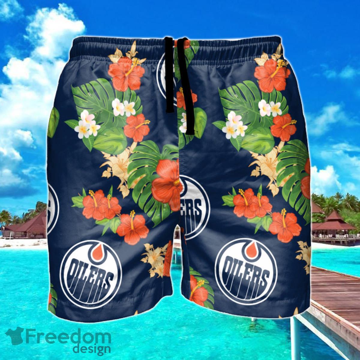 Edmonton Oilers NHL Floral Hawaiian Shorts For Summer Beach Product Photo 1