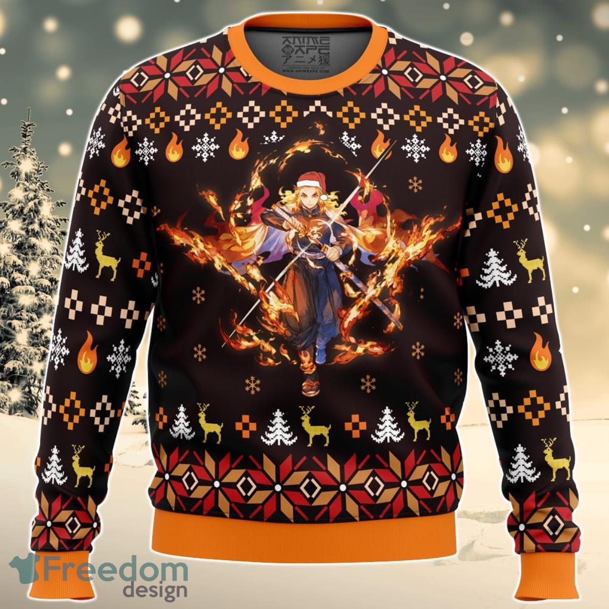 Fire Rengoku Demon Slayer Christmas Sweater For Men And Women Product Photo 1