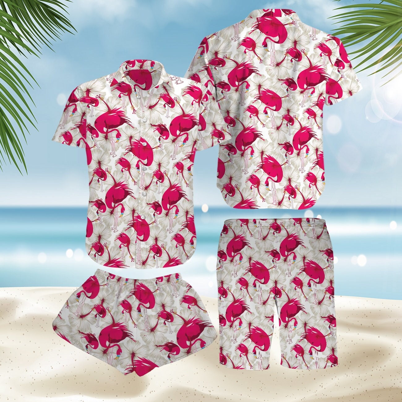 Flamingo Beach Funny Hawaiian Shirt Outfit - T-shirts Low Price