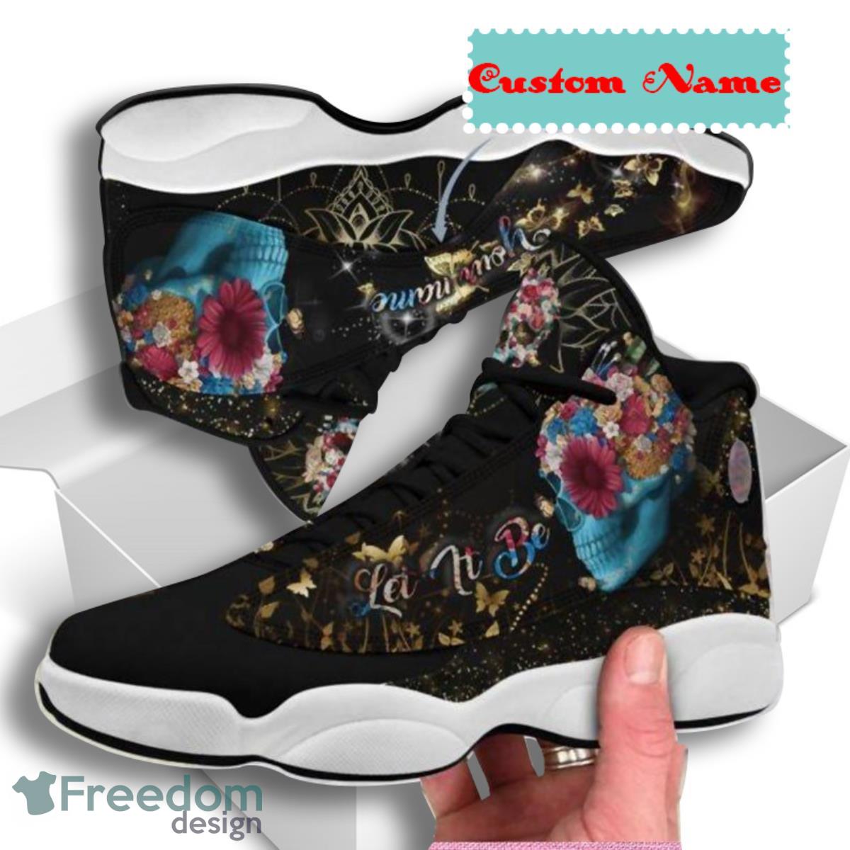 Floral Skull Hippie Let It Be Air Jordan 13 Custom Name Sneakers Best Gift For Men And Women Product Photo 1