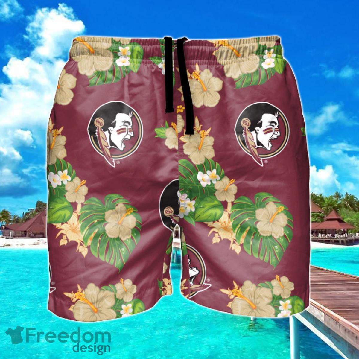 Florida State Seminoles NCAA Floral Hawaiian Shorts For Summer Beach Product Photo 1