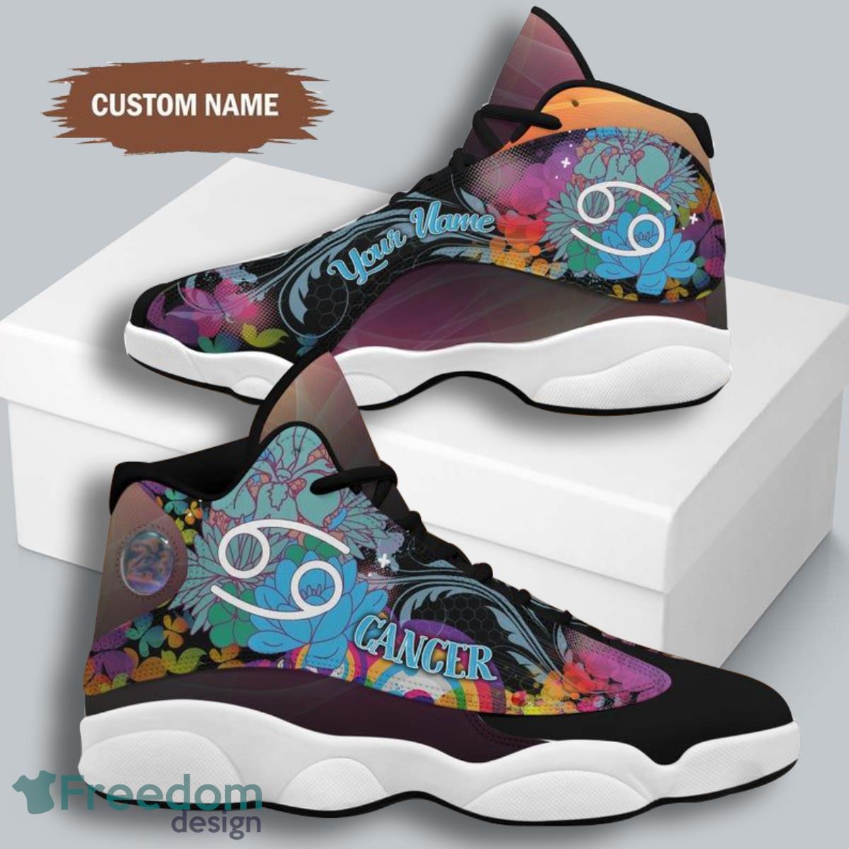 Flowers Cancer Zodiac Air Jordan 13 Custom Name Sneakers Best Gift For Men And Women Product Photo 2