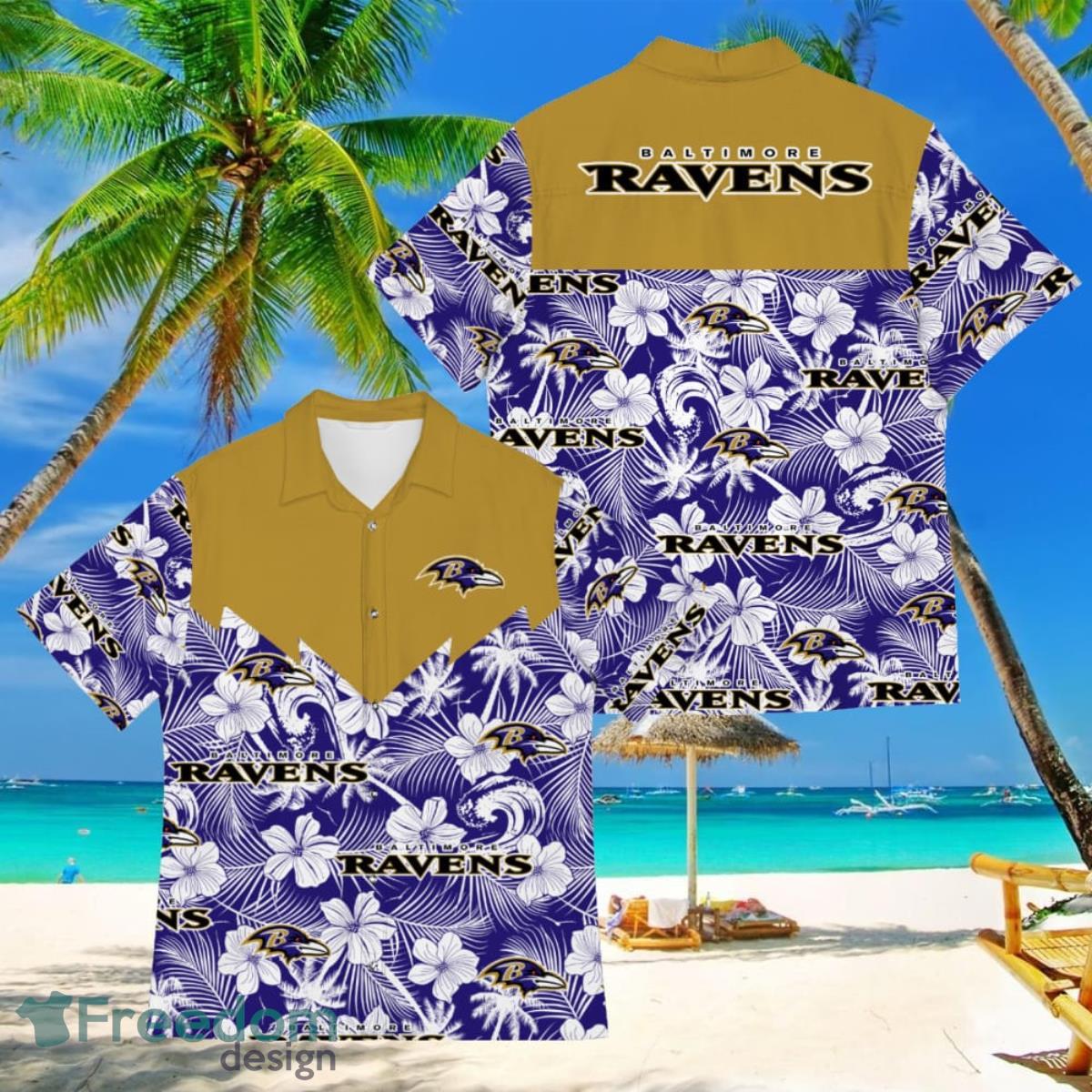 Football American Hawaii Shirt Tropical Beach Tree Baltimore Ravens Product Photo 1