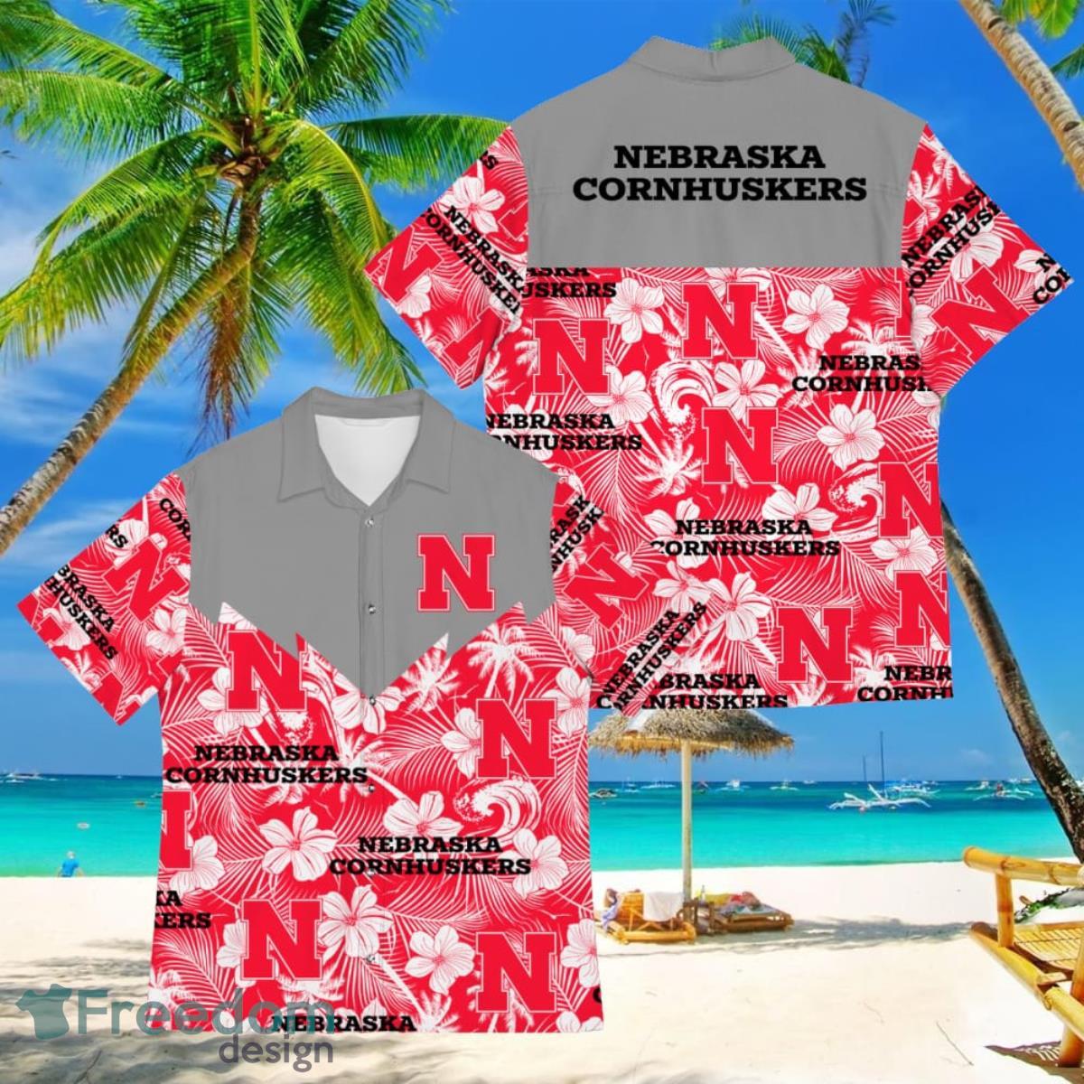 Football American Hawaii Shirt Tropical Beach Tree Nebraska Cornhuskers Product Photo 1