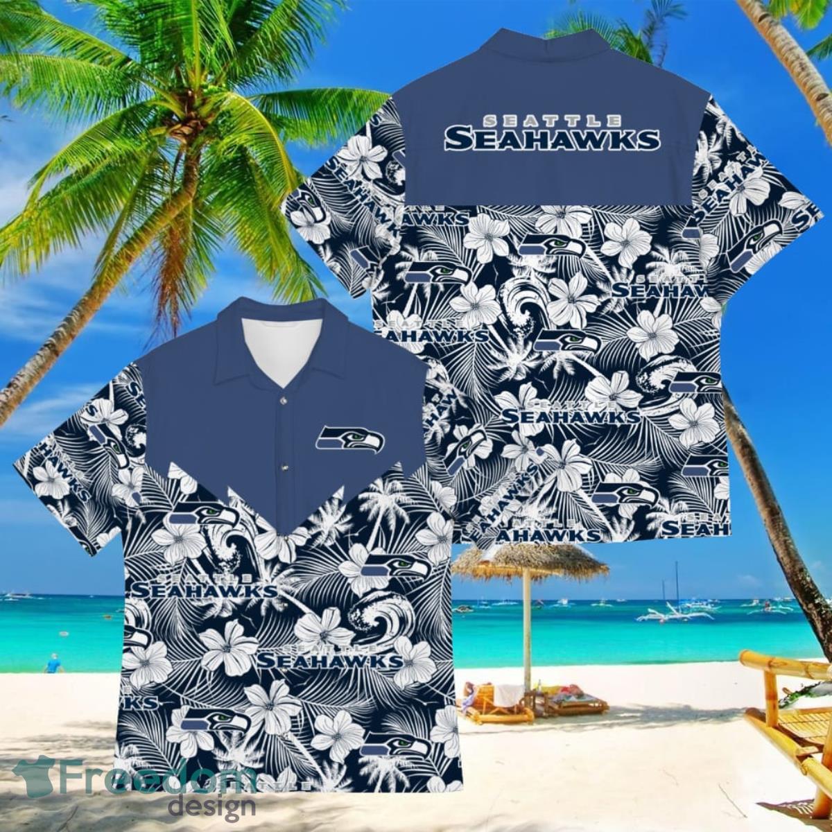 Football American Hawaii Shirt Tropical Beach Tree Seattle Seahawks Product Photo 1