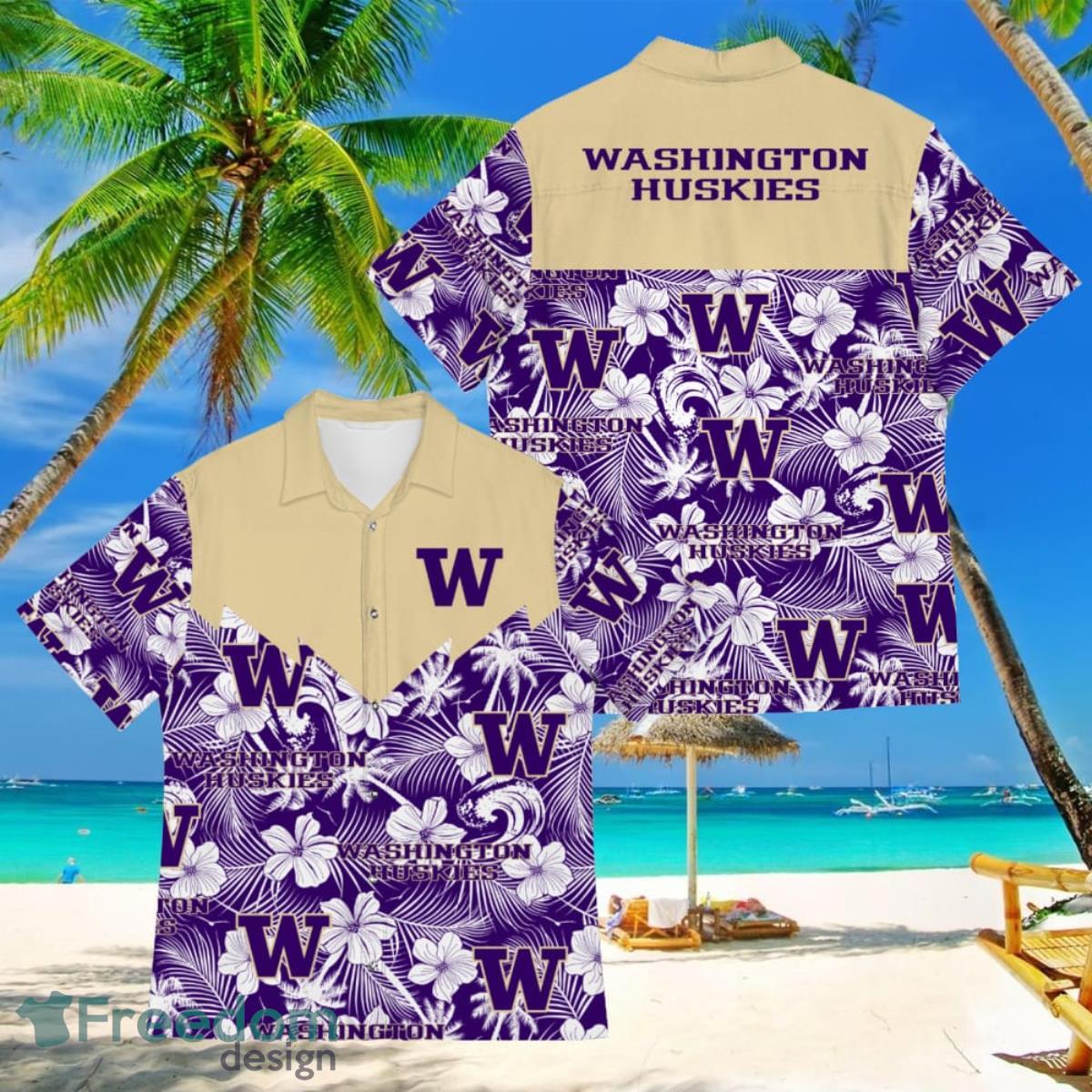 Football American Hawaii Shirt Tropical Beach Tree Washington Huskies Product Photo 1