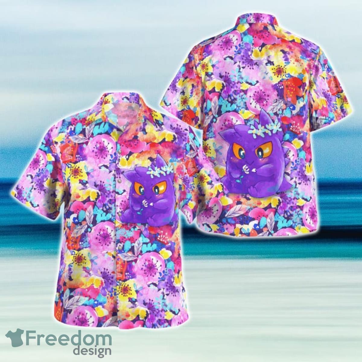 Gengar Summer Flowers Outfits Hawaiian Shirt And Short For Fans Product Photo 1