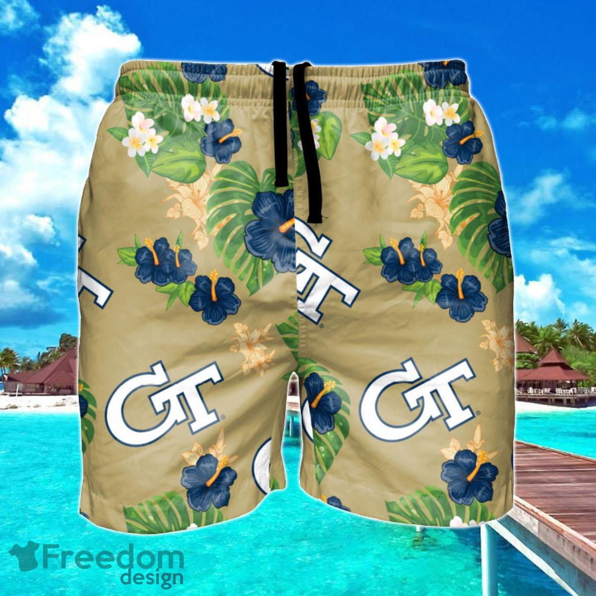 Georgia Tech Yellow Jackets NCAA Floral Hawaiian Shorts For Summer Beach Product Photo 1