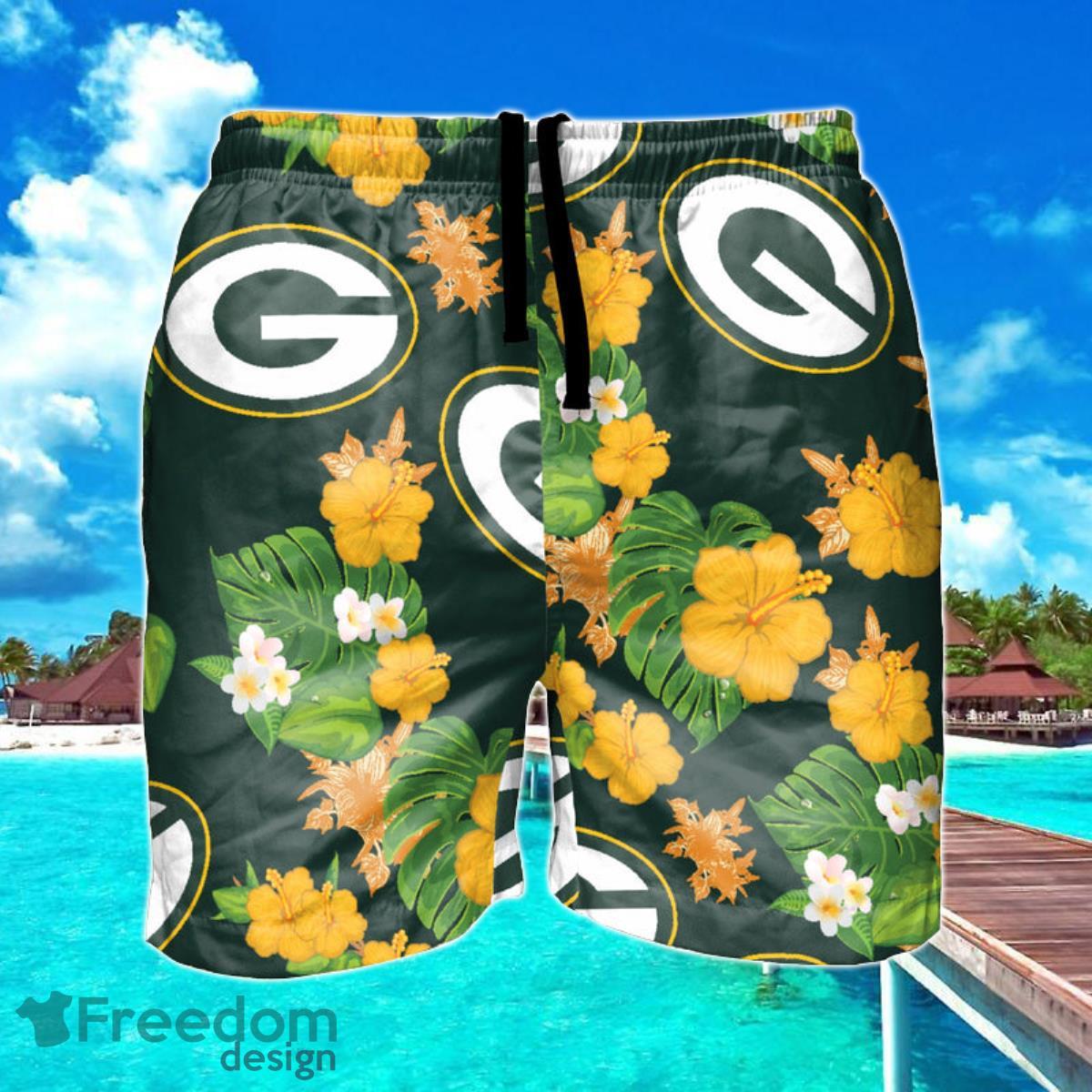 Green Bay Packers NFL Floral Hawaiian Shorts For Summer Beach Product Photo 1