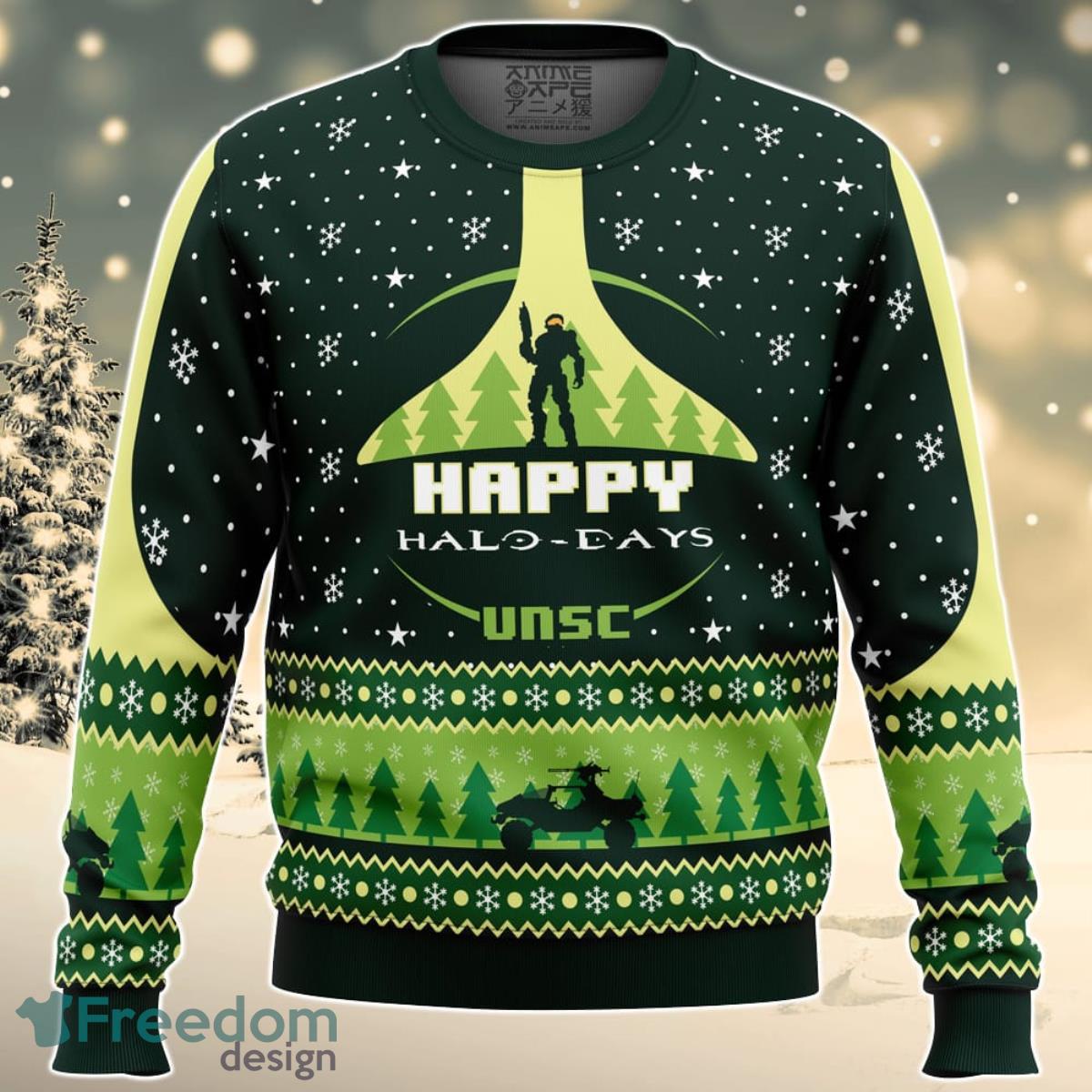 Happy Halo-days Halo Ugly Christmas Sweater For Men And Women Product Photo 1