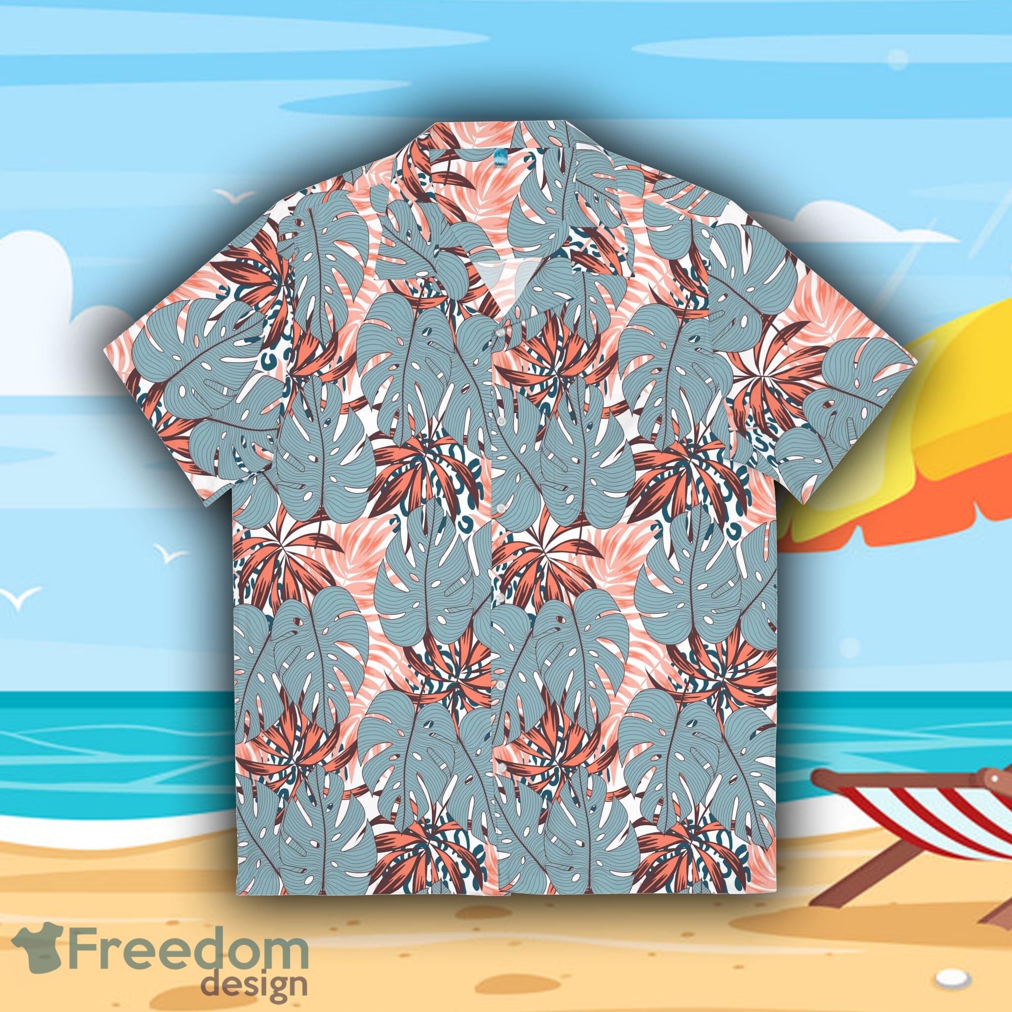 Hawaiian Style Blue and Orange Leaf Men's Hawaiian Shirt Summer