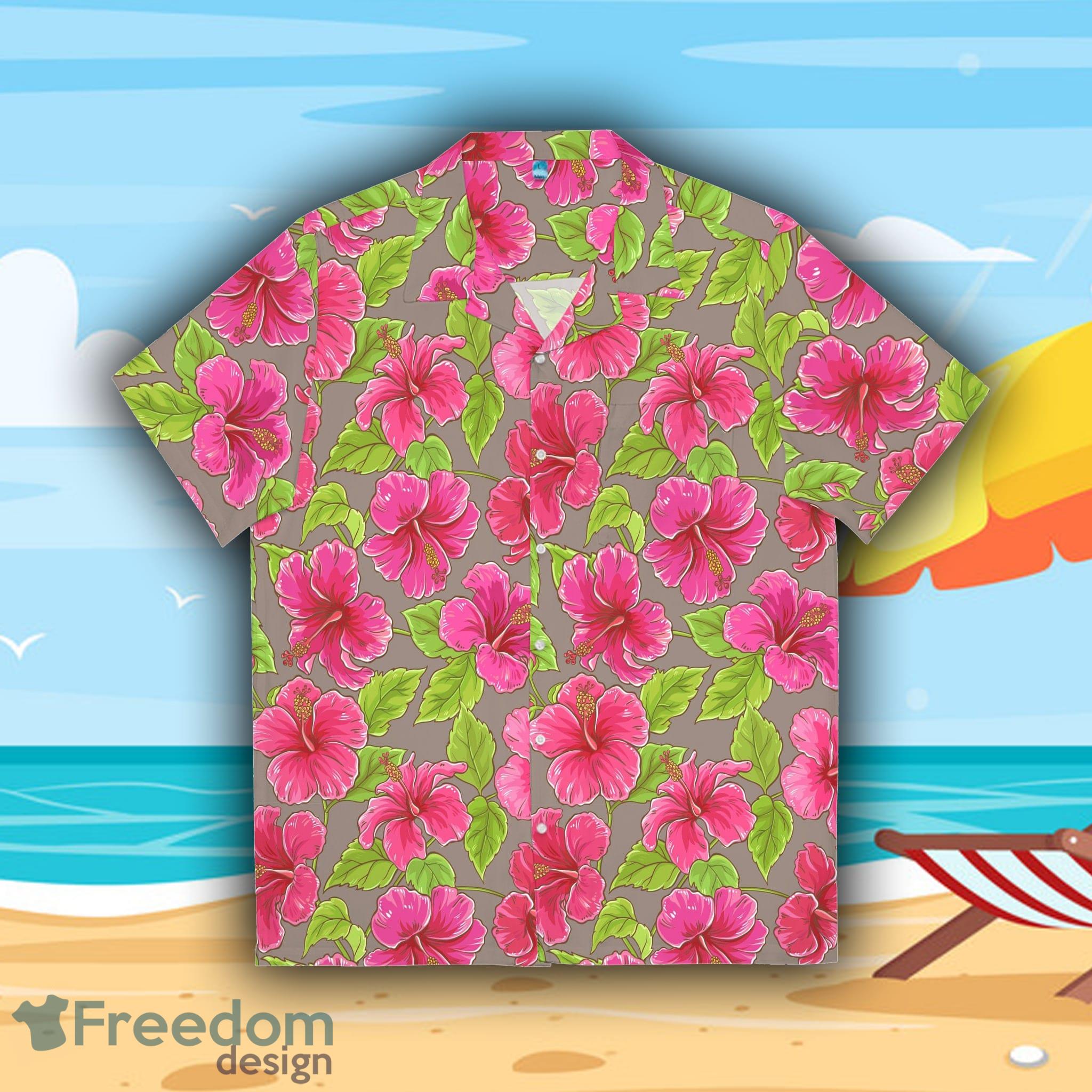 Hawaiian Style Pink Flower Blue Leaf Men's Hawaiian Shirt Summer