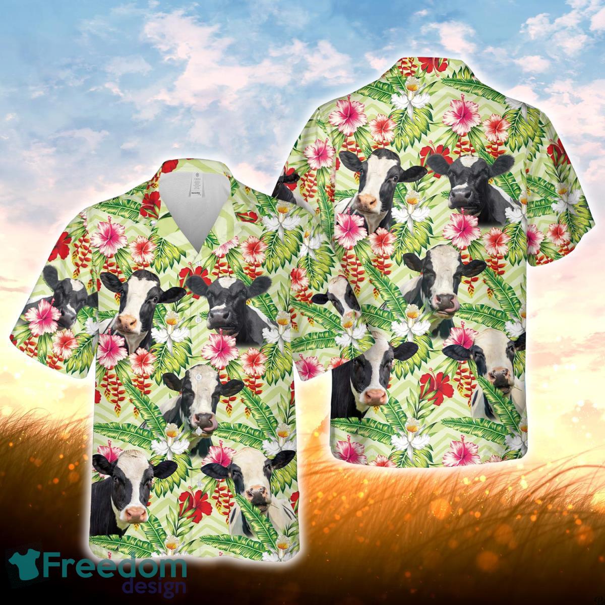 Holstein Hibicus Floral 3D Hawaiian Shirt For Men Women Product Photo 1