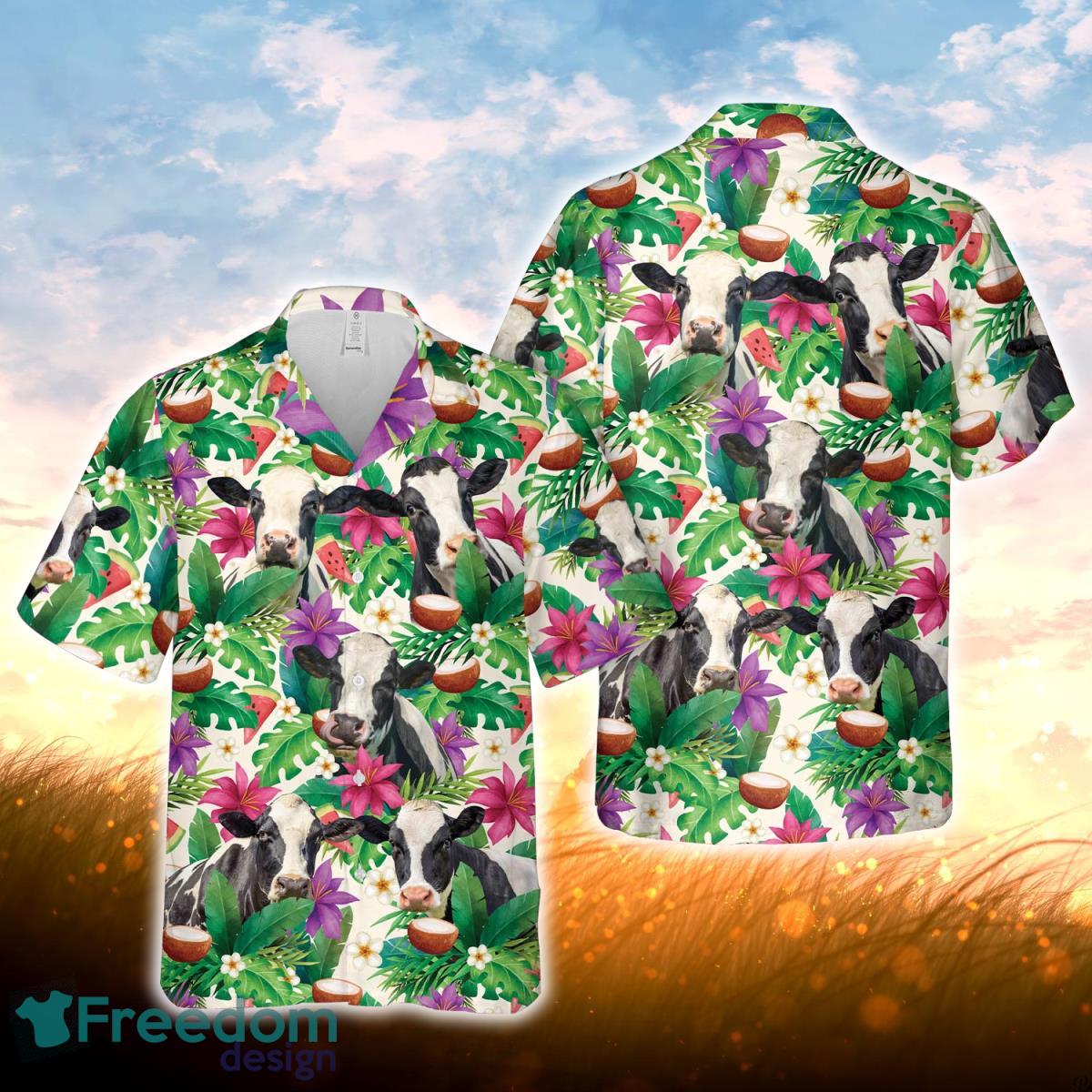 Holstein Summer Floral 3D Hawaiian Shirt For Men Women Product Photo 1