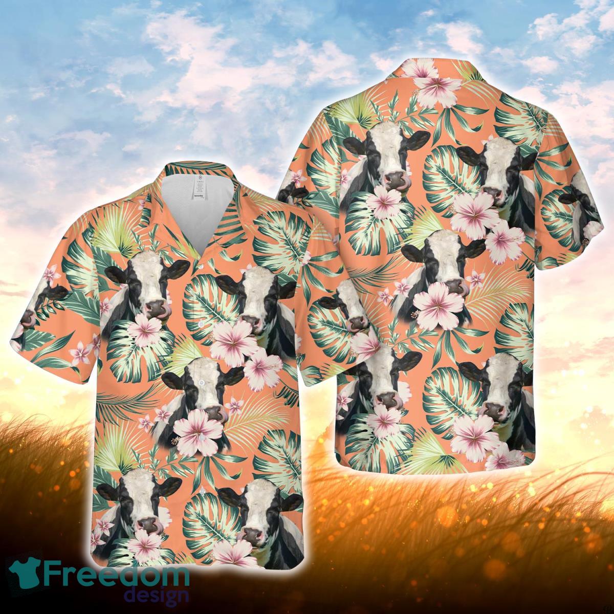 Holstein Summer Happiness Floral Farm 3D Hawaiian Shirt For Men Women Product Photo 1