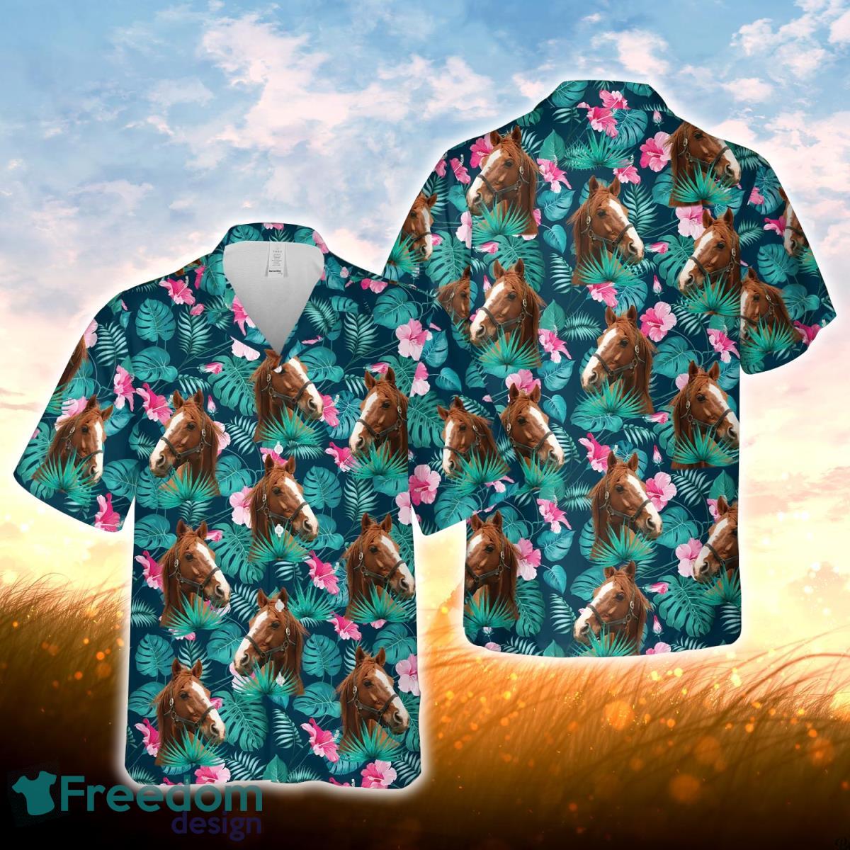 Horse Blue Floral Summer 3D Hawaiian Shirt For Men Women Product Photo 1