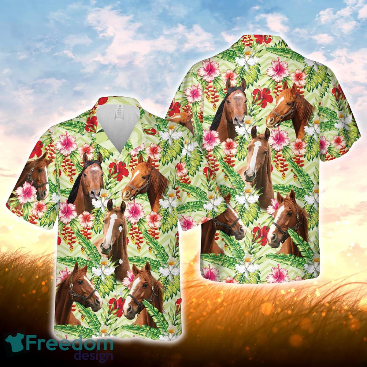 Horse Hibicus Floral 3D Hawaiian Shirt For Men Women Product Photo 1