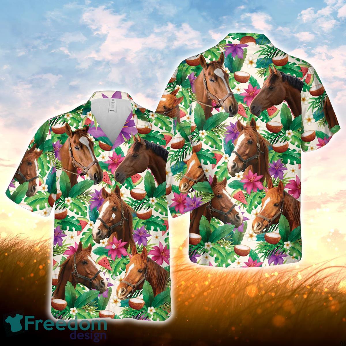 Horse Summer Floral 3D Hawaiian Shirt For Men Women Product Photo 1