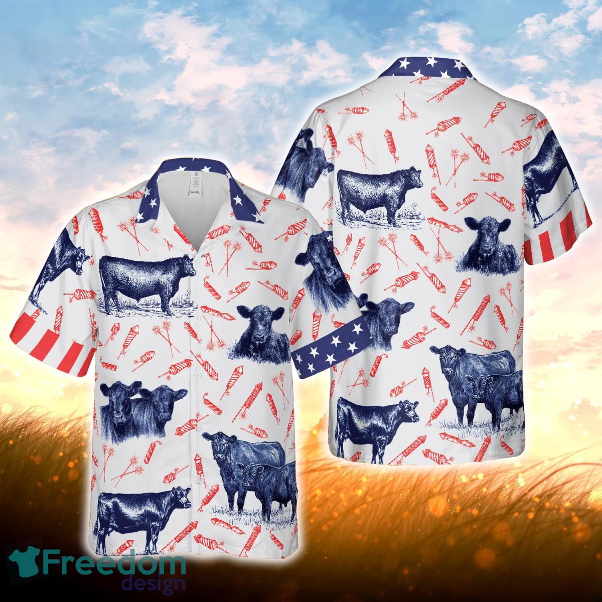 Independence Day Fire Cracker Black Angus Pattern All Printed 3D Hawaiian Shirt For Men Women Product Photo 1