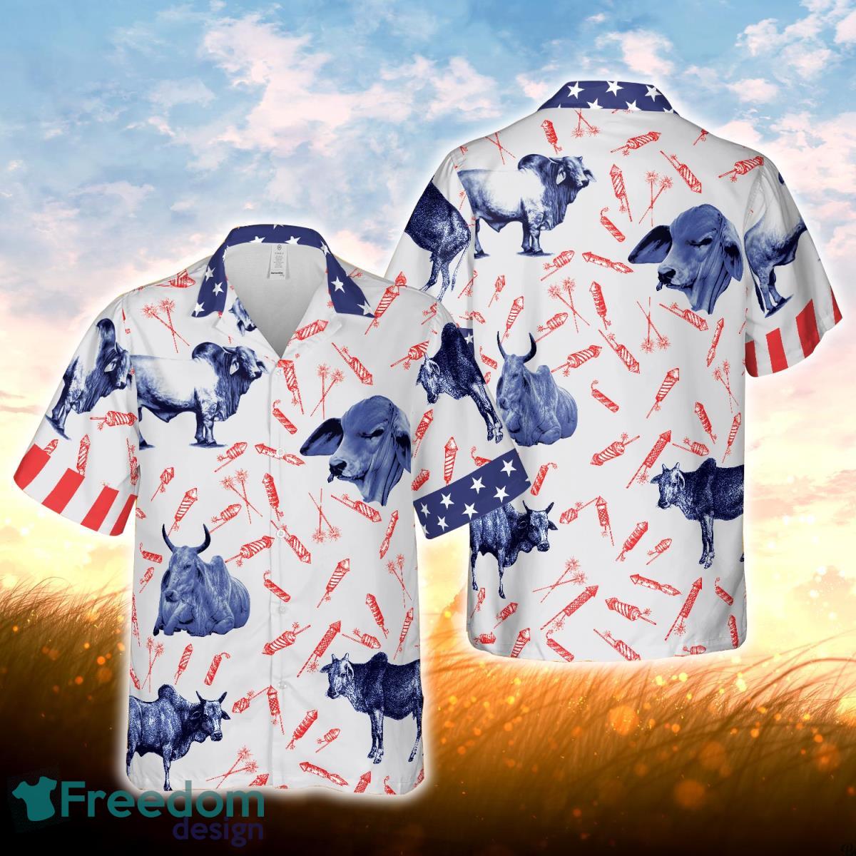 Independence Day Fire Cracker Black Brahman Pattern All Printed 3D Hawaiian Shirt For Men Women Product Photo 1