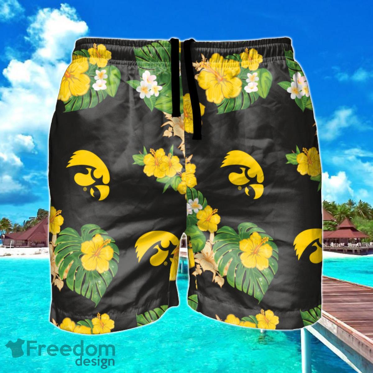 Iowa Hawkeyes NCAA Floral Hawaiian Shorts For Summer Beach Product Photo 1