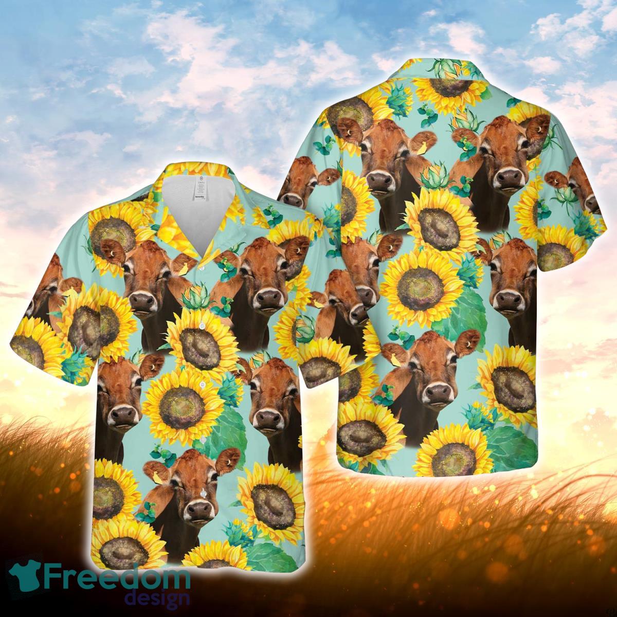 Jersey Sunflowers Floral Farm 3D Hawaiian Shirt For Men Women Product Photo 1