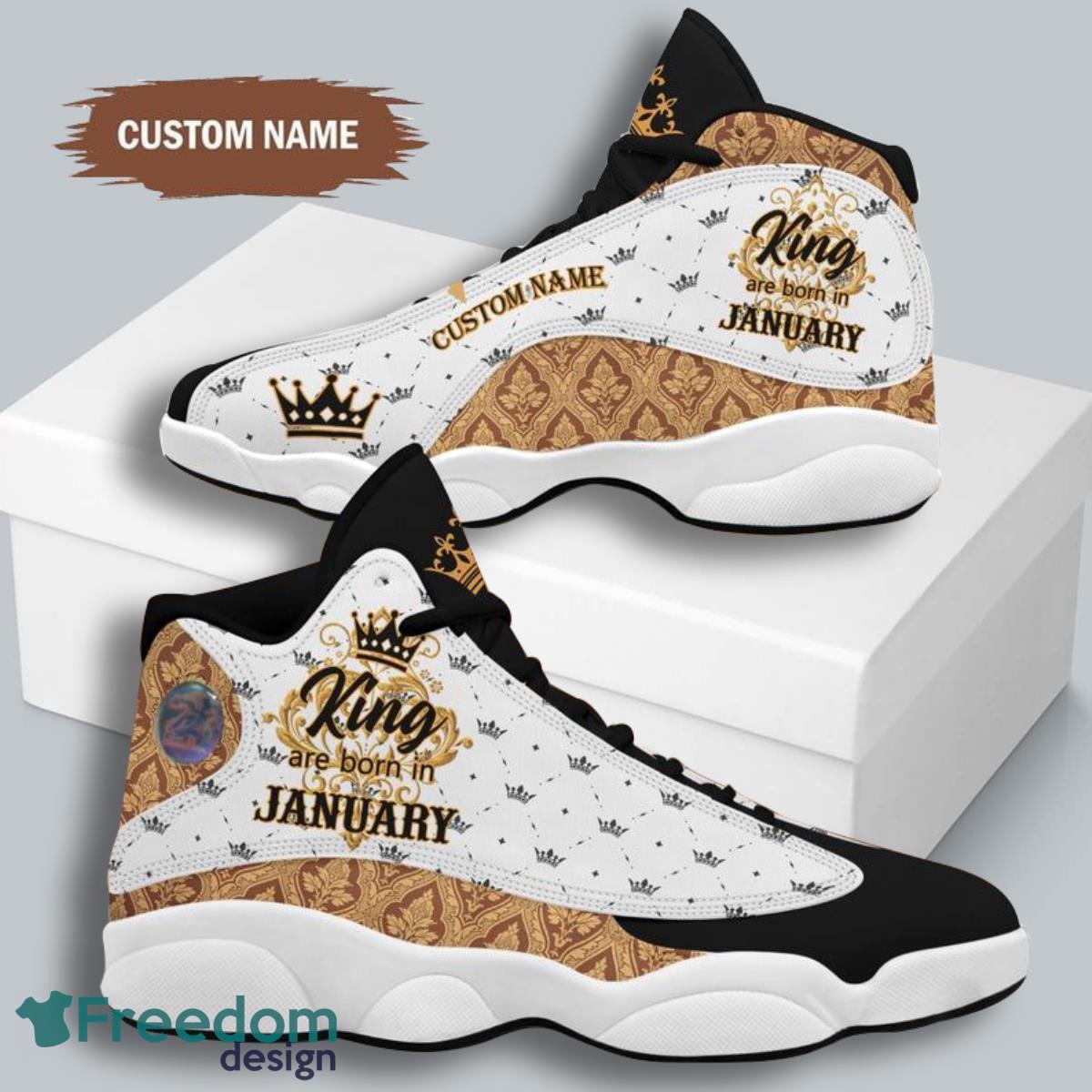 King Was Born In January Air Jordan 13 Custom Name Sneakers Best Gift For Men Women Product Photo 2