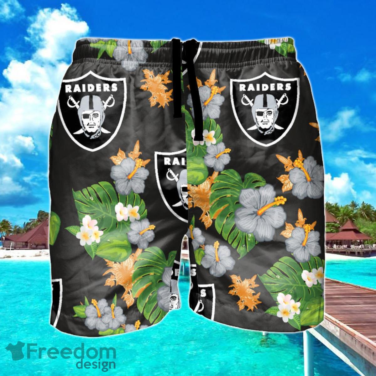 Las Vegas Raiders NFL Floral Hawaiian Shorts For Summer Beach Product Photo 1