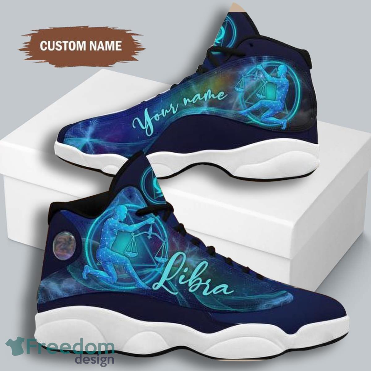 Libra Zodiac In Blue Pattern Air Jordan 13 Custom Name Sneakers Best Gift For Men And Women Product Photo 1