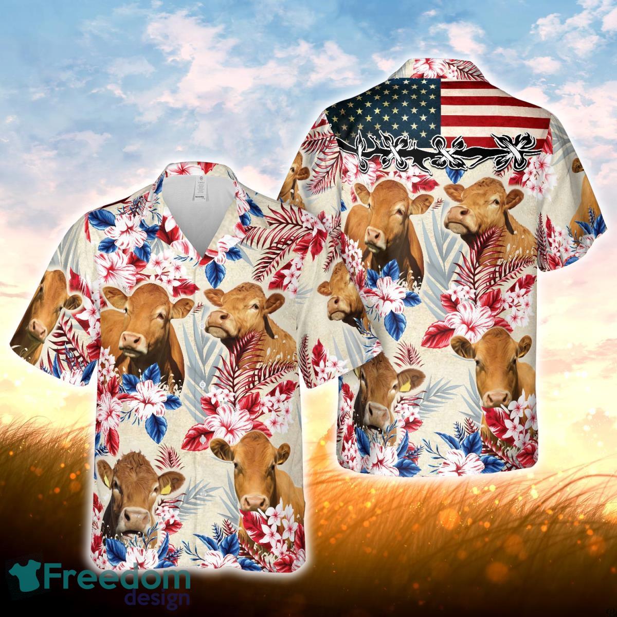 Limousin Pattern US FLAG Hawaiian Shirt For Men Women Product Photo 1