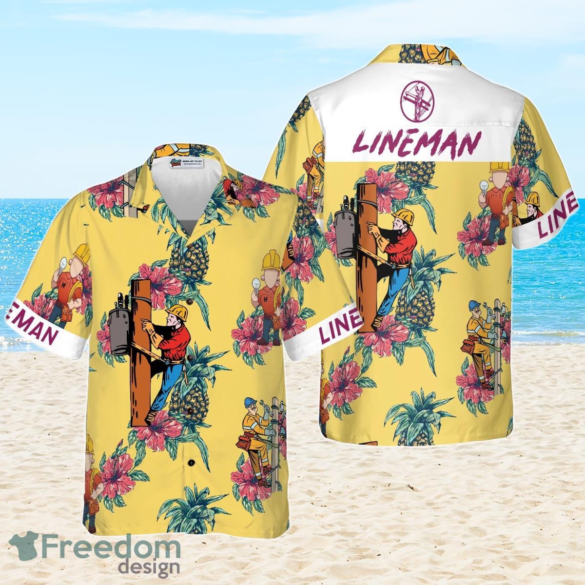 Lineman Pineapple Seamless Pattern Hawaiian Shirt Best Gift For Men And Women Product Photo 1